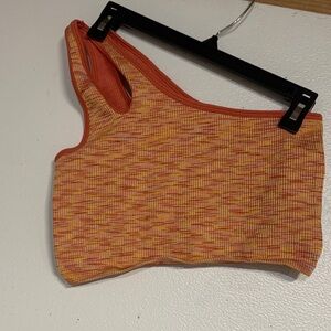 AERIE OFFLINE WOMENS ONE SHOULDER SEAMLESS SPORTS BRA ORANGE LARGE